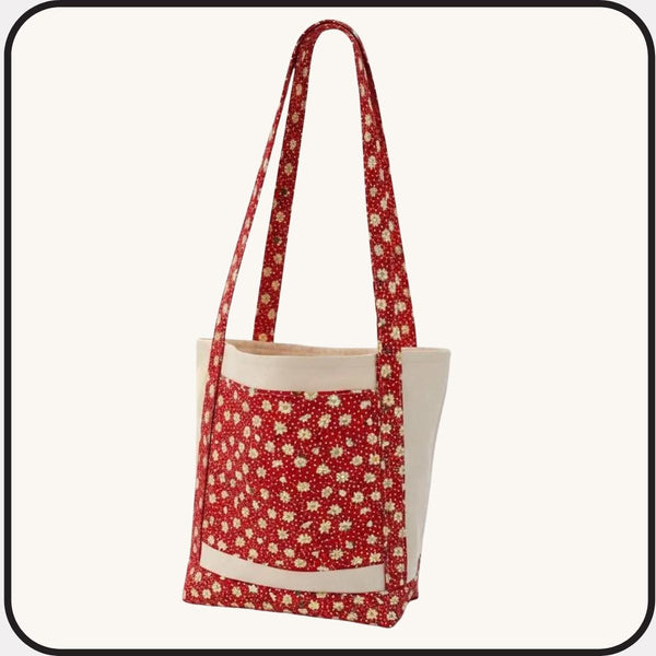 Handmade Book Lover's Floral Tote Bag, Cotton Canvas (Large Front and Interior Pockets)