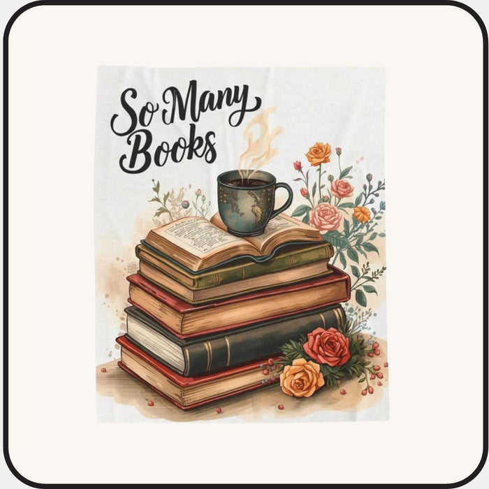 So Many Books Plush Throw Blanket • Cozy Reading Nook Decor, Literary Gift