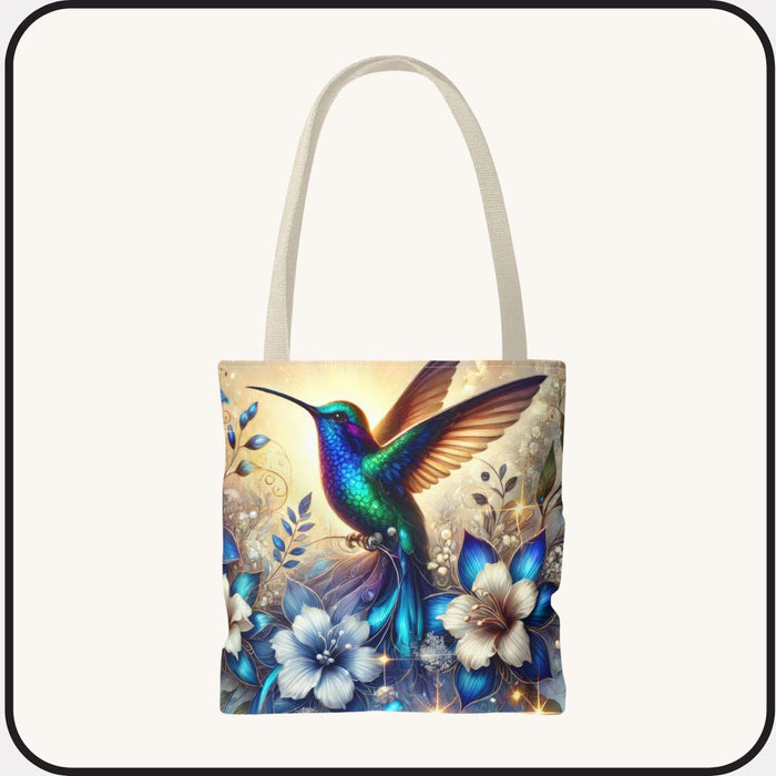 Hummingbird Floral Tote Bag • Vibrant Blue Bird & Blossoms Shopping Carryall Bag • Nature Lover Gift