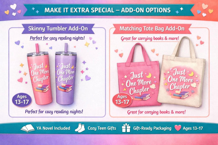 The image is an advertisement for a book titled "Blind Date with a Book" for a "Teen Edition" that includes a book box, mystery, fantasy adventure, cozy teen gifts, and a mystery novel.