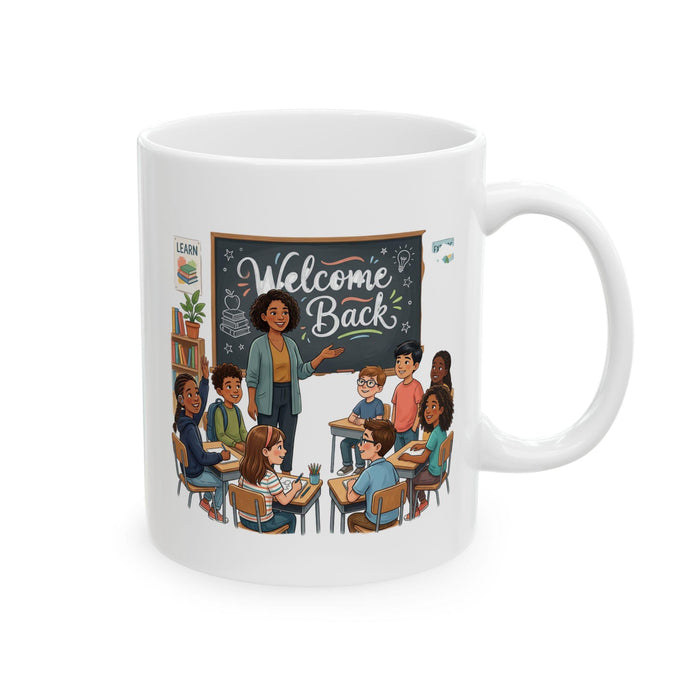 a book, a heart-shaped tag, a chalkboard sign, apples, pencils, and books, all arranged on a table with a "Welcome Back" sign.