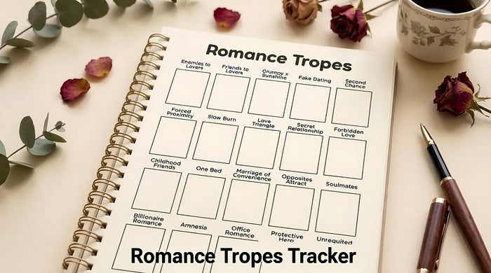 The image is a book cover for a reading journal with a floral design and an open book illustration.