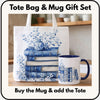 Blue Delft Book Lover Mug & Tote Gift Set | Literary Coffee Cup | Bookish Gift for Her | Library Mug | Reader Gift Vintage Book Stack Design