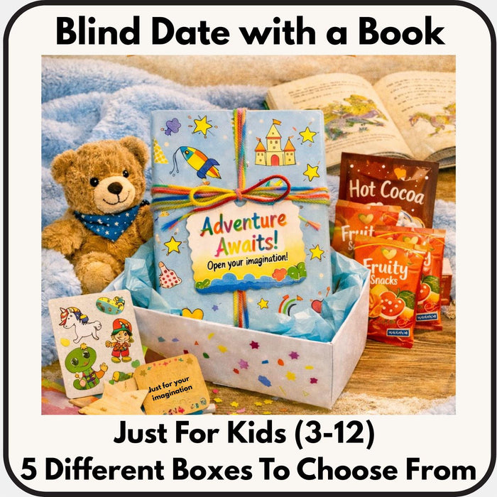 The image is a colorful and whimsical children's book display featuring a unicorn, a book, snacks, and other toys.