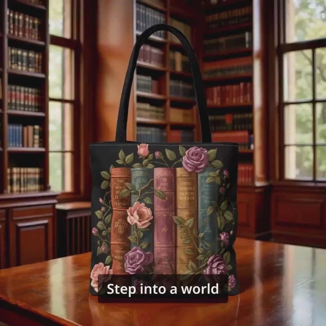 Vintage Floral Books Tote Bag | Rosebound Library  Dark Academia Book Lover Gift | Bookish Gift for Her | Literary Tote | Reader Gift