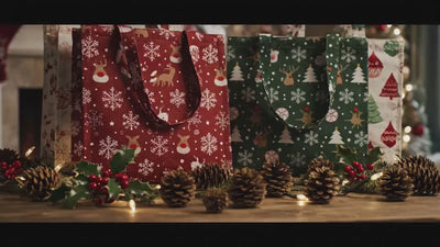 Christmas Tote Bag: Red Poinsettias and Green Leaves, Festive Floral Book Shopping Carryall