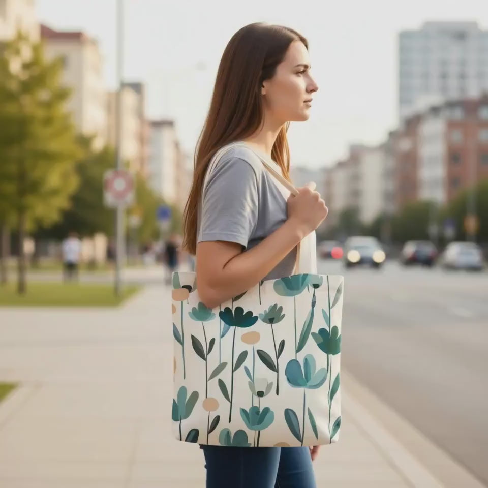 Floral Meadow Tote Bag • Watercolor Wildflower Canvas Book Lover Accessory