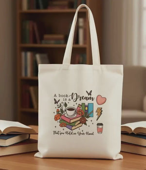 Bookish Canvas Tote Bag • 5 DTF Designs • 14x15 Heavy Duty Reusable Book Tote • Polyester Cotton Bag for Readers • Gift for Book Lovers