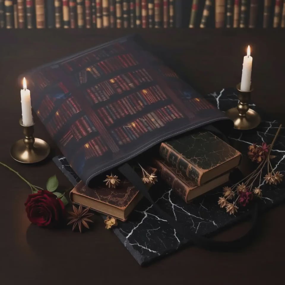 Raven Bookcase Tote Bag \ Dark Academia Gothic Library \ Bookish Gift for Her \ Crow Books Vintage \ BookTok Book Lover Gift \ Witchy Bag