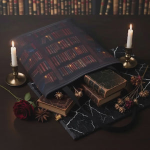 Raven Bookcase Tote Bag \ Dark Academia Gothic Library \ Bookish Gift for Her \ Crow Books Vintage \ BookTok Book Lover Gift \ Witchy Bag
