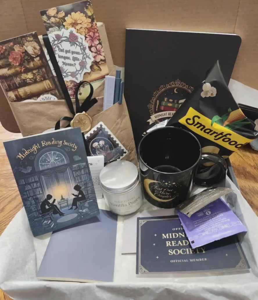 Premium Blind Date with a Book Box | Dark Reader Mystery Book Gift | Bookish Gift Set with Blanket Mug Candle & Journal Gothic Bookish Gift