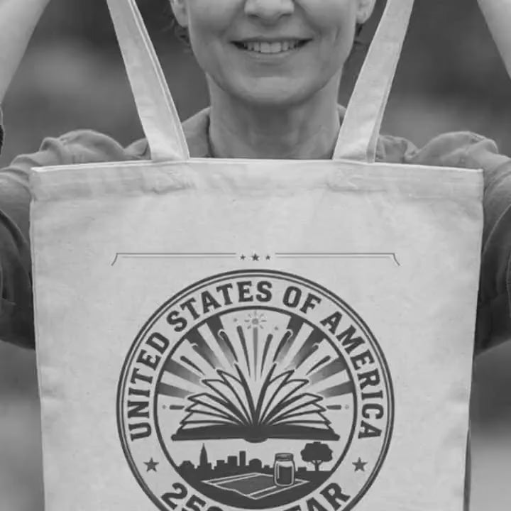 USA 250th Anniversary Bookish Tote • 15x16 Cotton Canvas Patriotic Book Bag • America 250 Years Reading Tote • Book Lover Gift