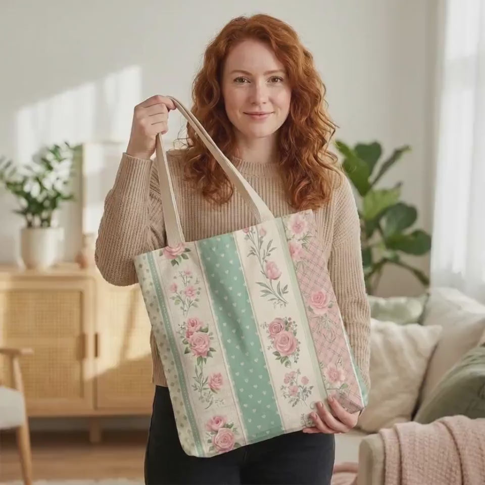 Floral Striped Tote Bag | Boho Beach Market, Summer Travel Book Lover Tote