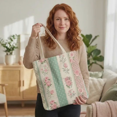 Floral Striped Tote Bag | Boho Beach Market, Summer Travel Book Lover Tote