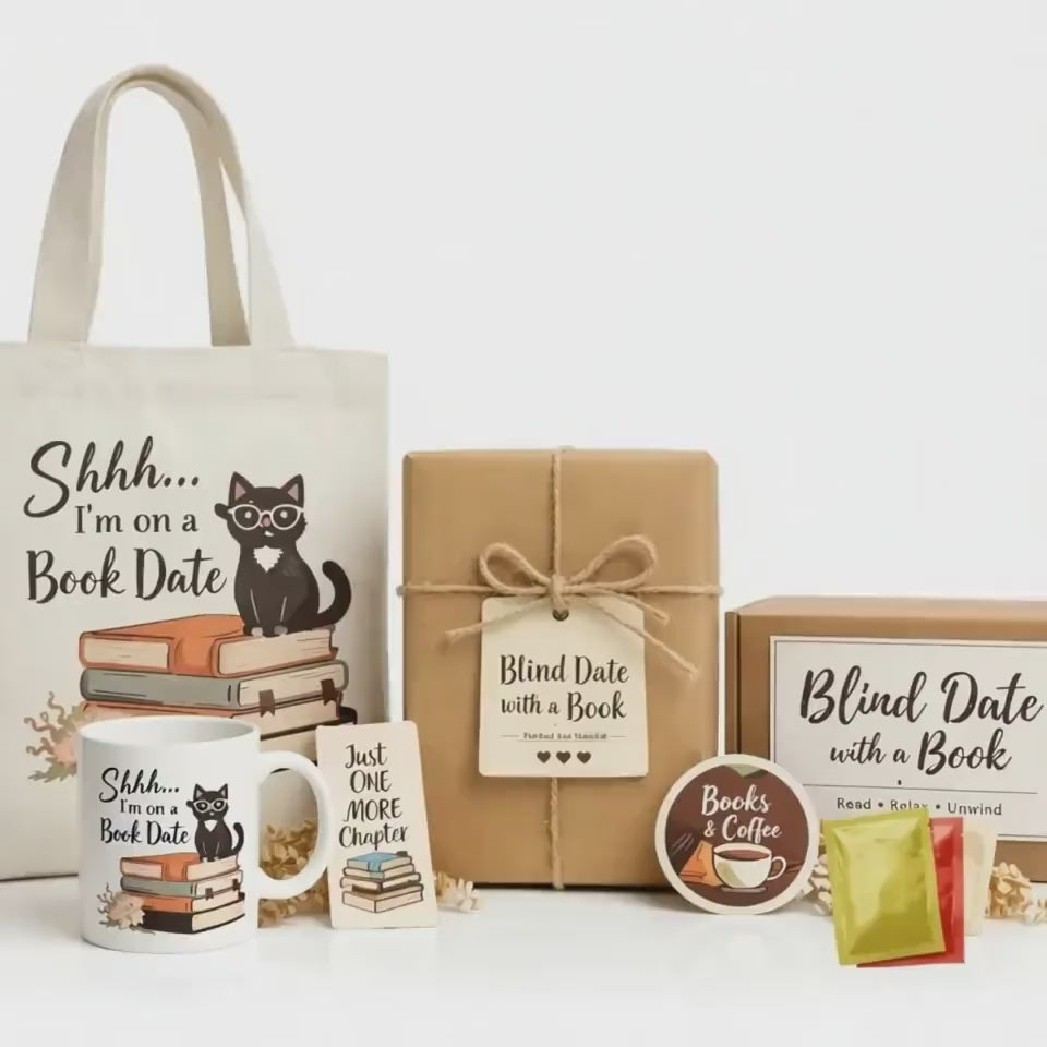 Cozy Reading Night Book Lover Gift Set • Curated Book Box • Tea + Bookmark + Stickers • Cozy Bookish Gift for Readers • Blind Date Style