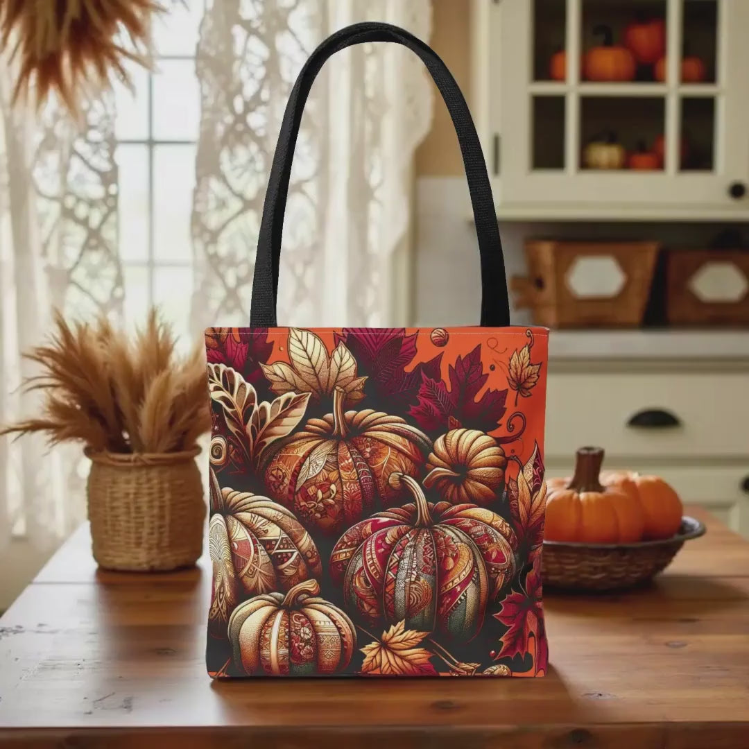 Autumn Pumpkin Tote Bag: Eco-Friendly Fall Shopper with Leaves, Book Lover Gift